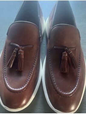 Johnston & Murphy Chestnut Brown Leather Tassel Slip-Ons with White Sole